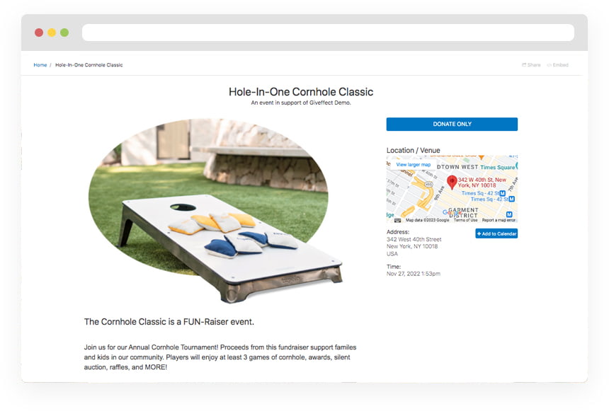 Cornhole Fundraising Event Third Party Crowdfunding Example